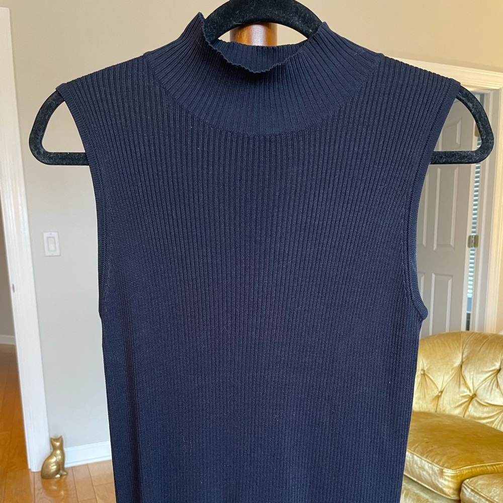 Silk Ribbed Sleeveless Mockneck